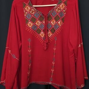 Embroidered Red Women's Top